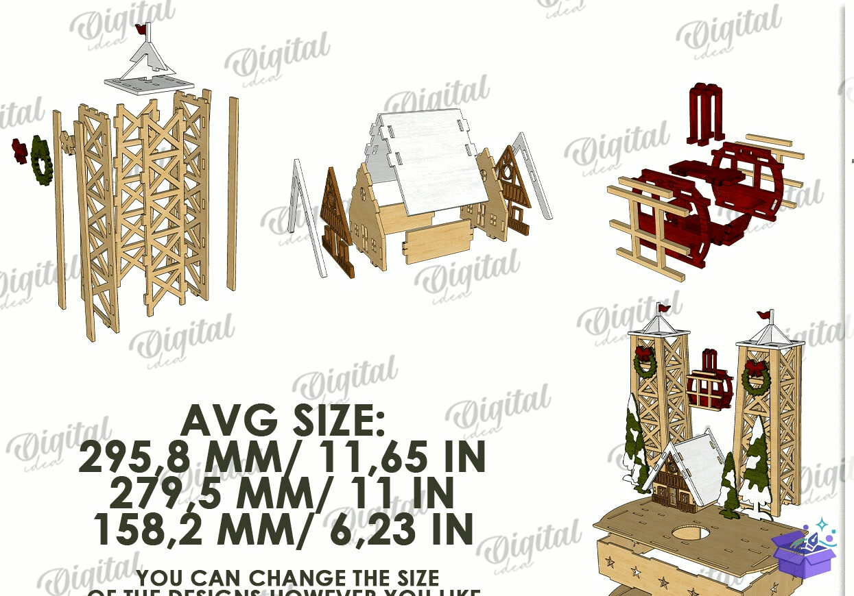 Lazer Kesim Noel Standı Dekor Paketi - Tasarım Çizim Dosyası (SVG, DXF, EPS, PNG) önizleme 5