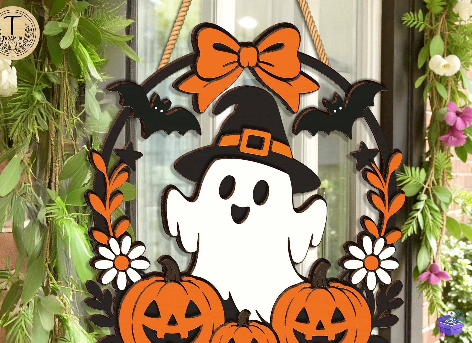 Cadılar Bayramı Ghost Kapı Süsü SVG - Tasarım Çizim Dosyası (SVG, DXF, EPS, PNG) önizleme 2