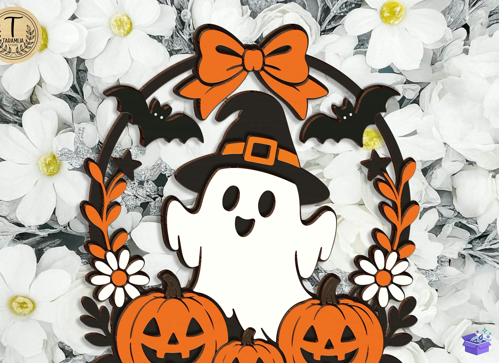 Cadılar Bayramı Ghost Kapı Süsü SVG - Tasarım Çizim Dosyası (SVG, DXF, EPS, PNG) önizleme 3