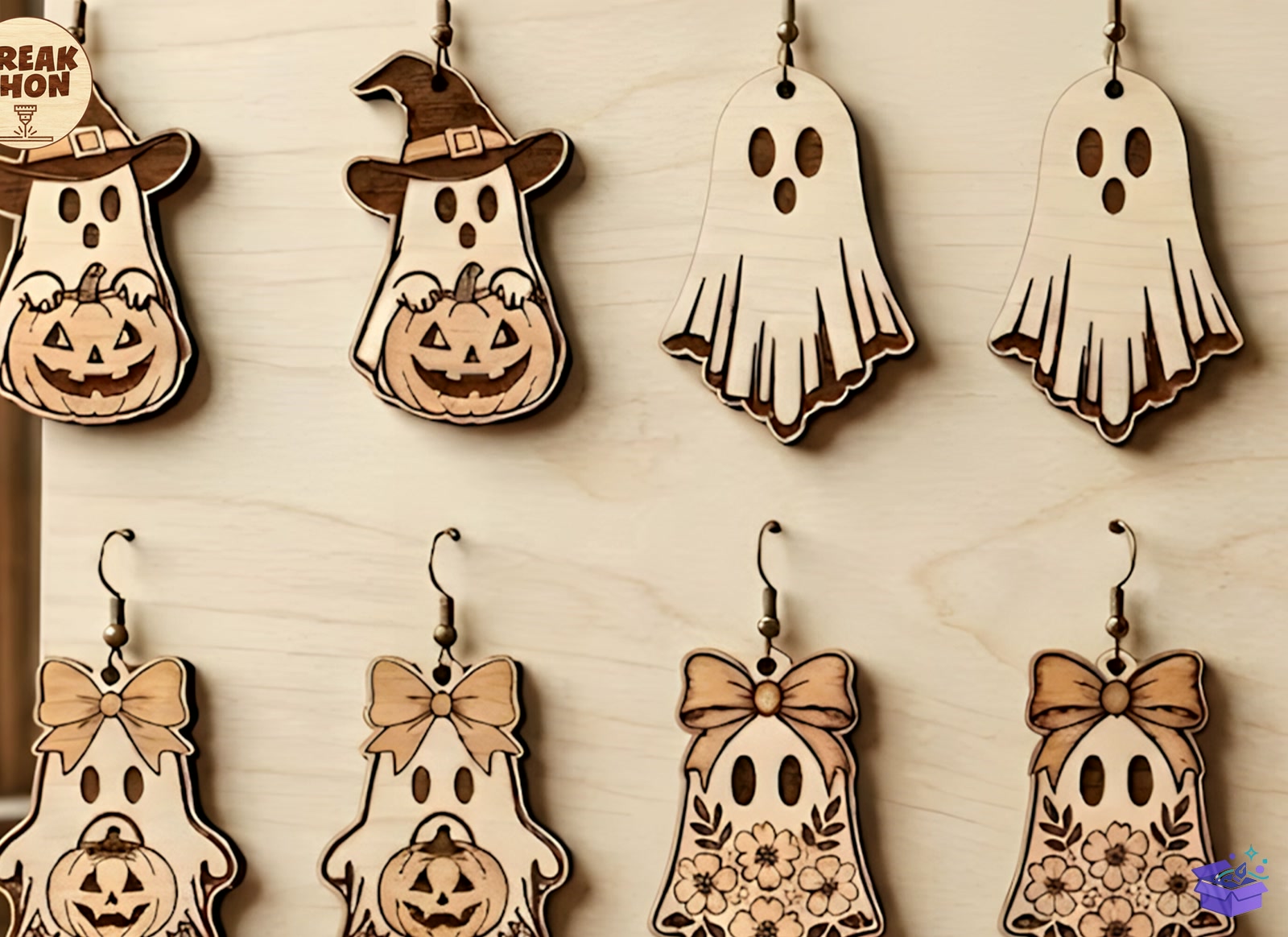 Cadılar Bayramı Ghost Küpe SVG - Tasarım Çizim Dosyası (SVG, DXF, EPS, PNG) önizleme 2