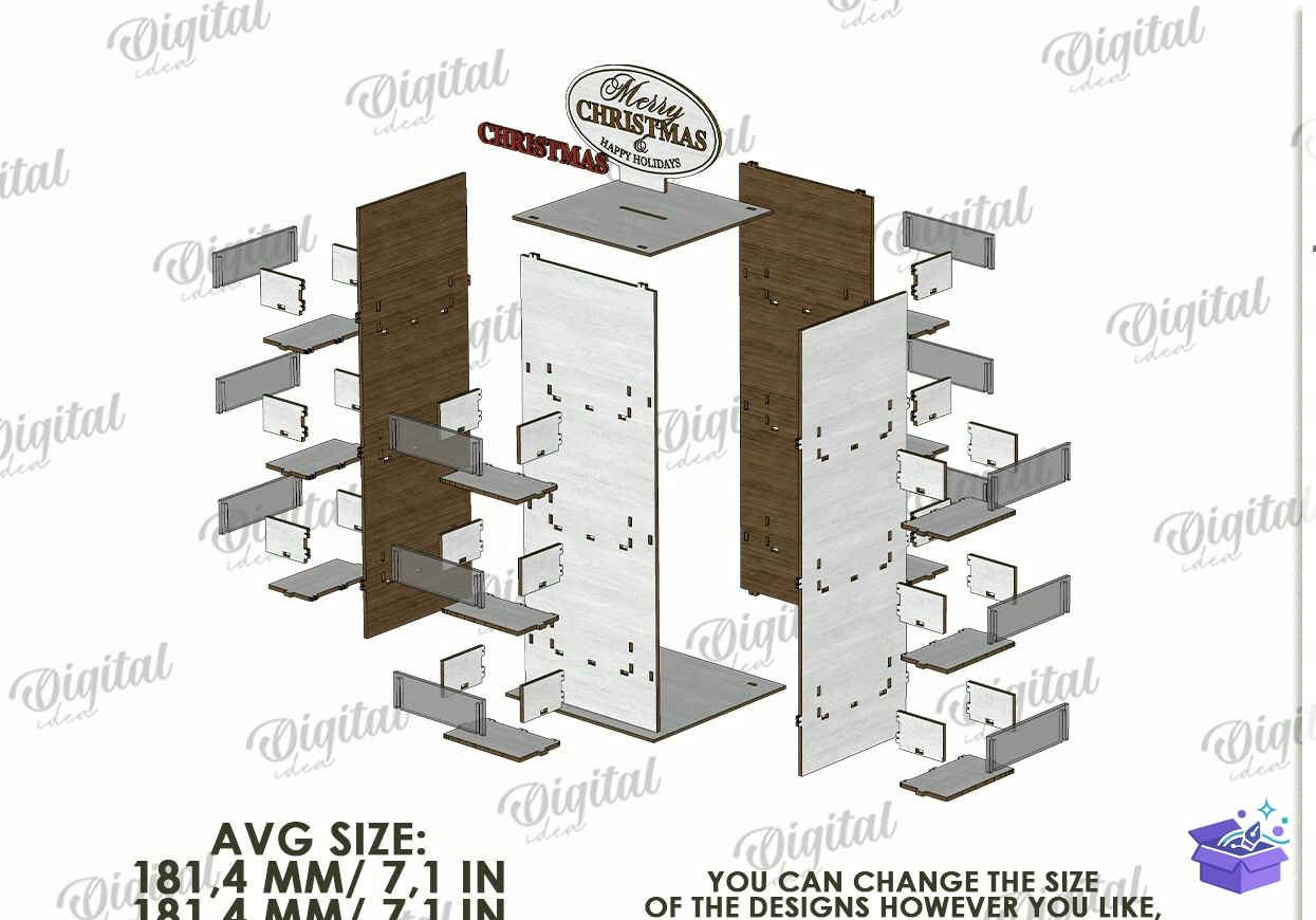 Yılbaşı Ağaç Süsü Display Stand - Tasarım Çizim Dosyası (SVG, DXF, EPS, PNG) önizleme 3