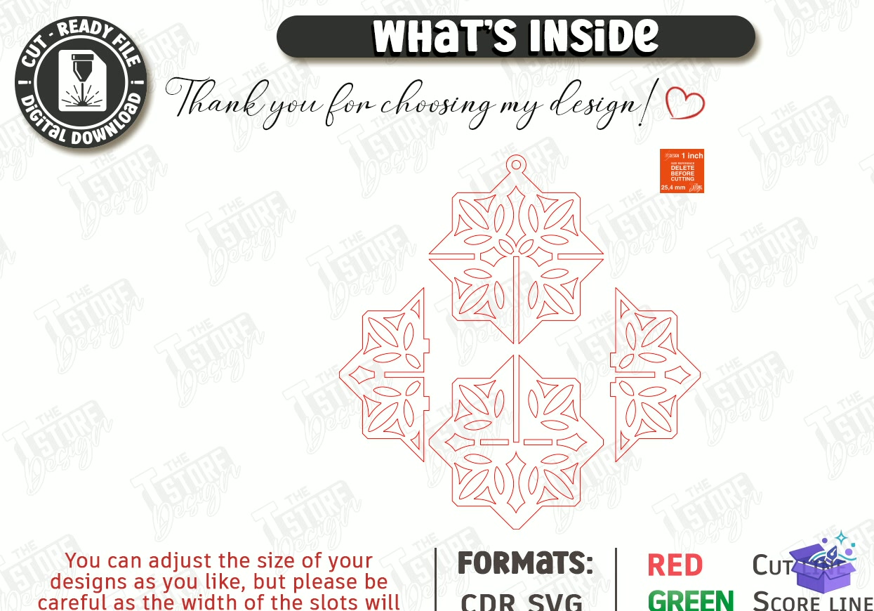 3D Yılbaşı Ağaç Süsü Lazer Kesim - Tasarım Çizim Dosyası (SVG, DXF, EPS, PNG) önizleme 3