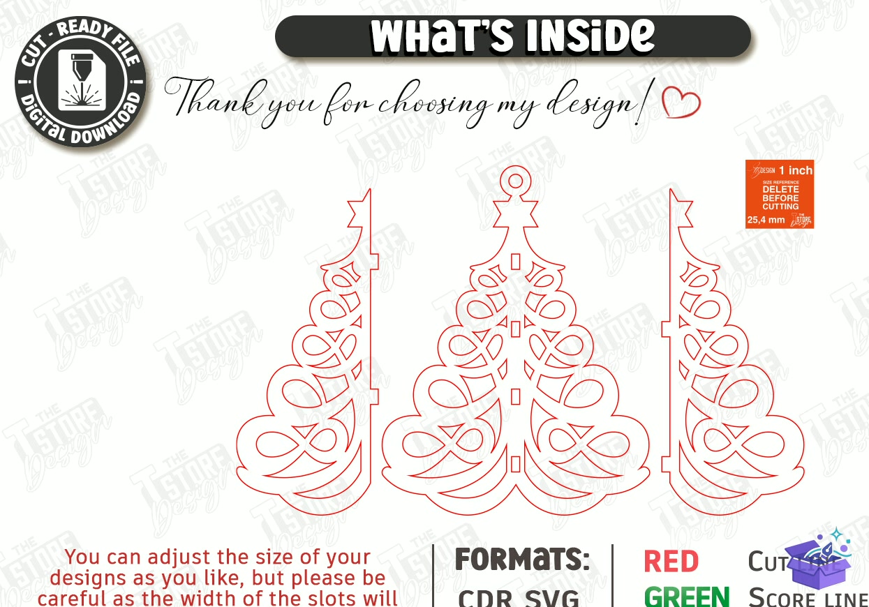 3D Yılbaşı Ağaç Süsü Lazer Kesim - Tasarım Çizim Dosyası (SVG, DXF, EPS, PNG) önizleme 6