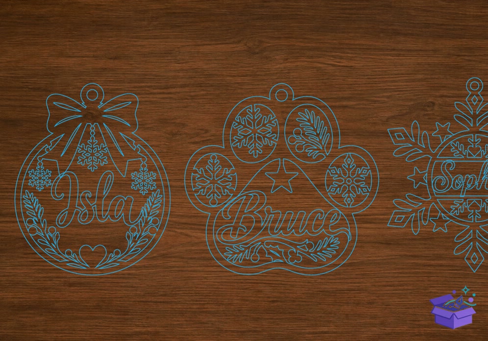 Custom Name Yılbaşı Ağaç Süsü Lazer Kesim - Tasarım Çizim Dosyası (SVG, DXF, EPS, PNG) önizleme 3