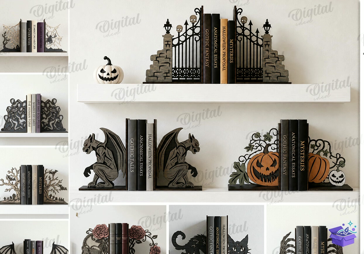 Cadılar Bayramı Bookends Lazer Kesim - Tasarım Çizim Dosyası (SVG, DXF, EPS, PNG) - Lazer Kesim Dosyaları İndir (DXF, SVG, EPS)
