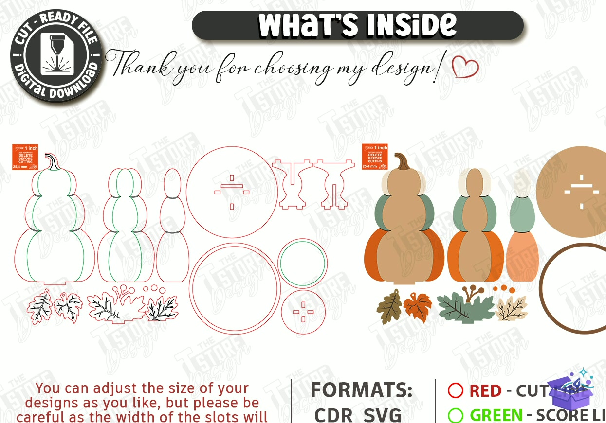 Fall Pumpkins Décor Lazer Kesim - Tasarım Çizim Dosyası (SVG, DXF, EPS, PNG) önizleme 3