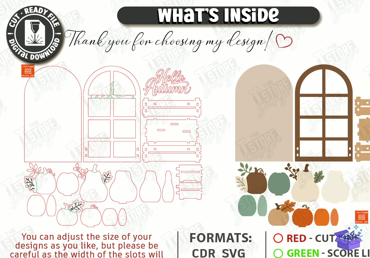 Fall Pumpkins Décor Lazer Kesim - Tasarım Çizim Dosyası (SVG, DXF, EPS, PNG) önizleme 5