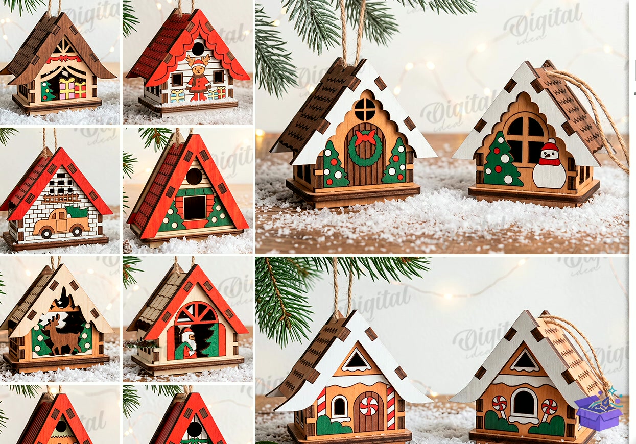 Yılbaşı House Süs Laser - Tasarım Çizim Dosyası (SVG, DXF, EPS, PNG) - Lazer Kesim Dosyaları İndir (STL, 3MF, DXF)