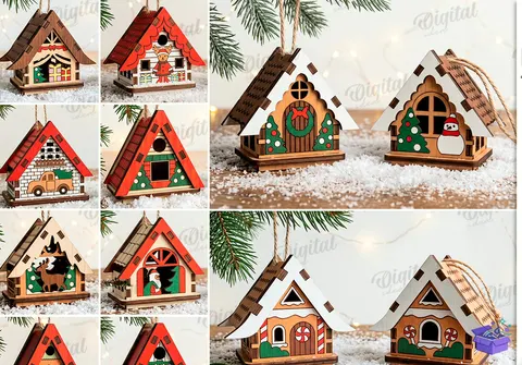 Yılbaşı House Süs Laser - Tasarım Çizim Dosyası (SVG, DXF, EPS, PNG) - Lazer Kesim Dosyaları İndir (STL, 3MF, DXF)