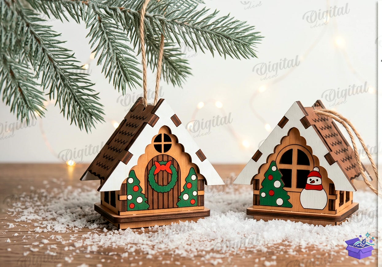 Yılbaşı House Süs Laser - Tasarım Çizim Dosyası (SVG, DXF, EPS, PNG) önizleme 2
