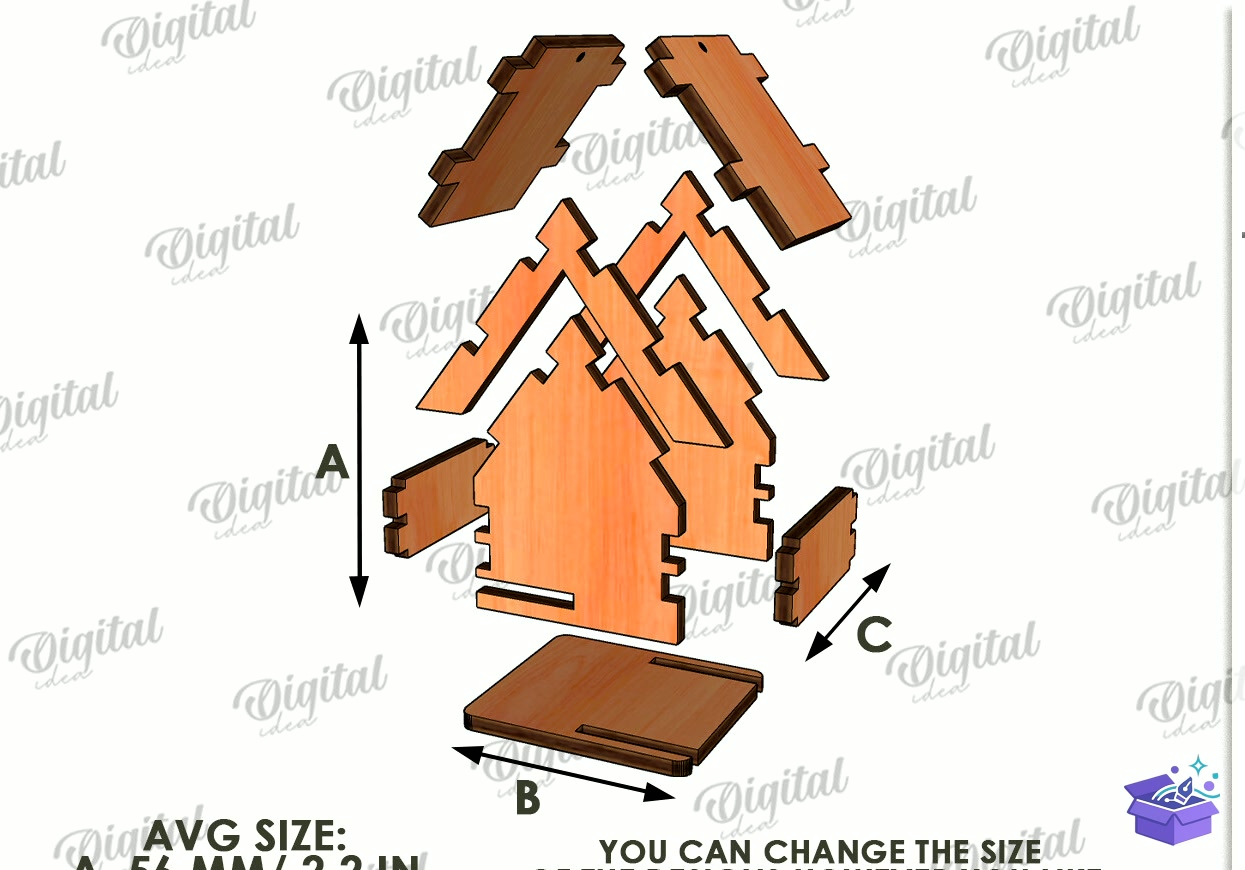 Yılbaşı House Süs Laser - Tasarım Çizim Dosyası (SVG, DXF, EPS, PNG) önizleme 3
