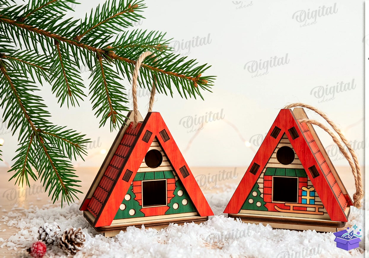 Yılbaşı House Süs Laser - Tasarım Çizim Dosyası (SVG, DXF, EPS, PNG) önizleme 4