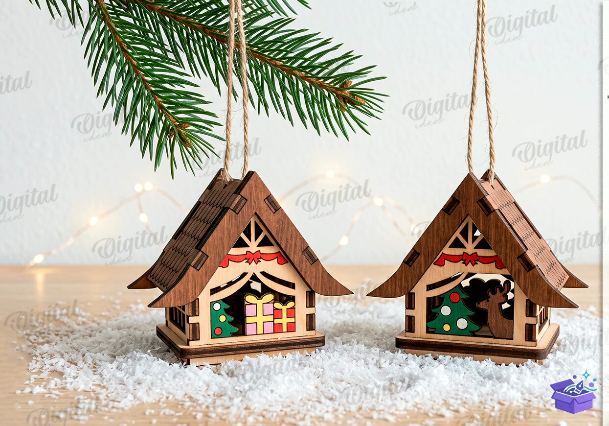 Yılbaşı House Süs Laser - Tasarım Çizim Dosyası (SVG, DXF, EPS, PNG) önizleme 6