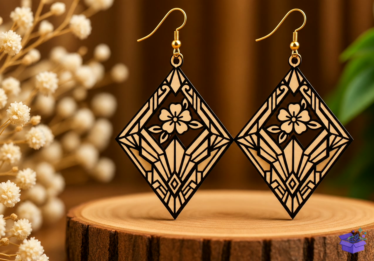 Floral Art Deco Küpe Lazer Kesim - Tasarım Çizim Dosyası (SVG, DXF, EPS, PNG) - Lazer Kesim Dosyaları İndir (DXF, SVG, EPS)