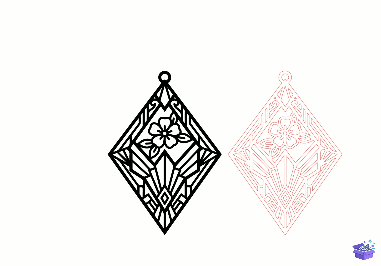 Floral Art Deco Küpe Lazer Kesim - Tasarım Çizim Dosyası (SVG, DXF, EPS, PNG) önizleme 2