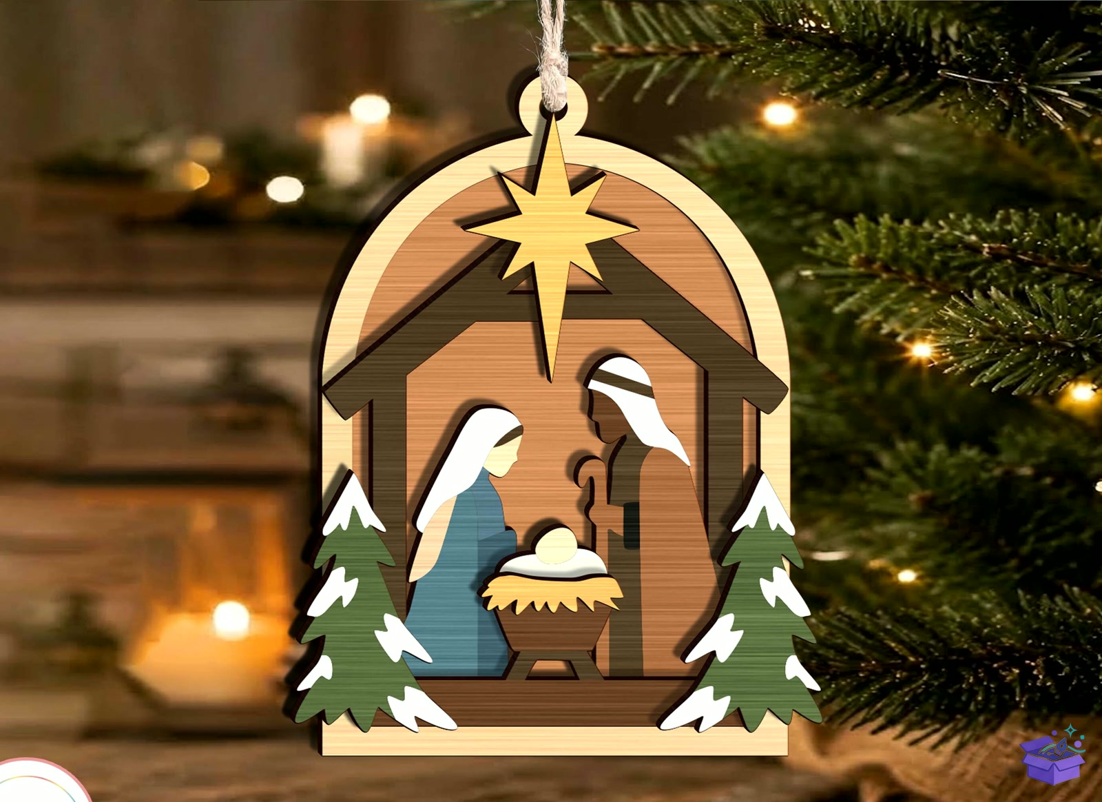 Nativity Yılbaşı Ağaç Süsü SVG - Tasarım Çizim Dosyası (SVG, DXF, EPS, PNG) önizleme 3