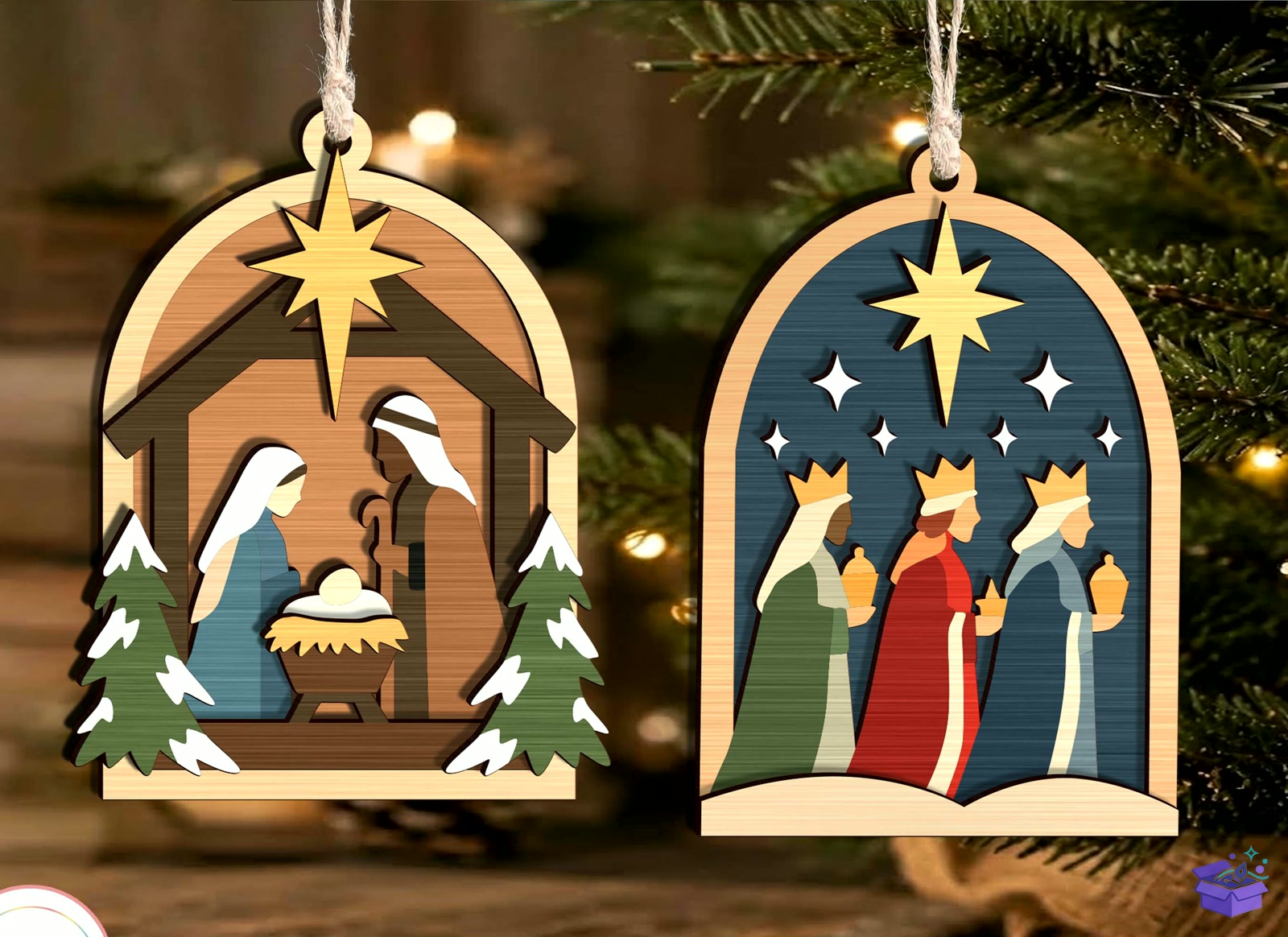 Nativity Yılbaşı Ağaç Süsü SVG - Tasarım Çizim Dosyası (SVG, DXF, EPS, PNG) önizleme 4