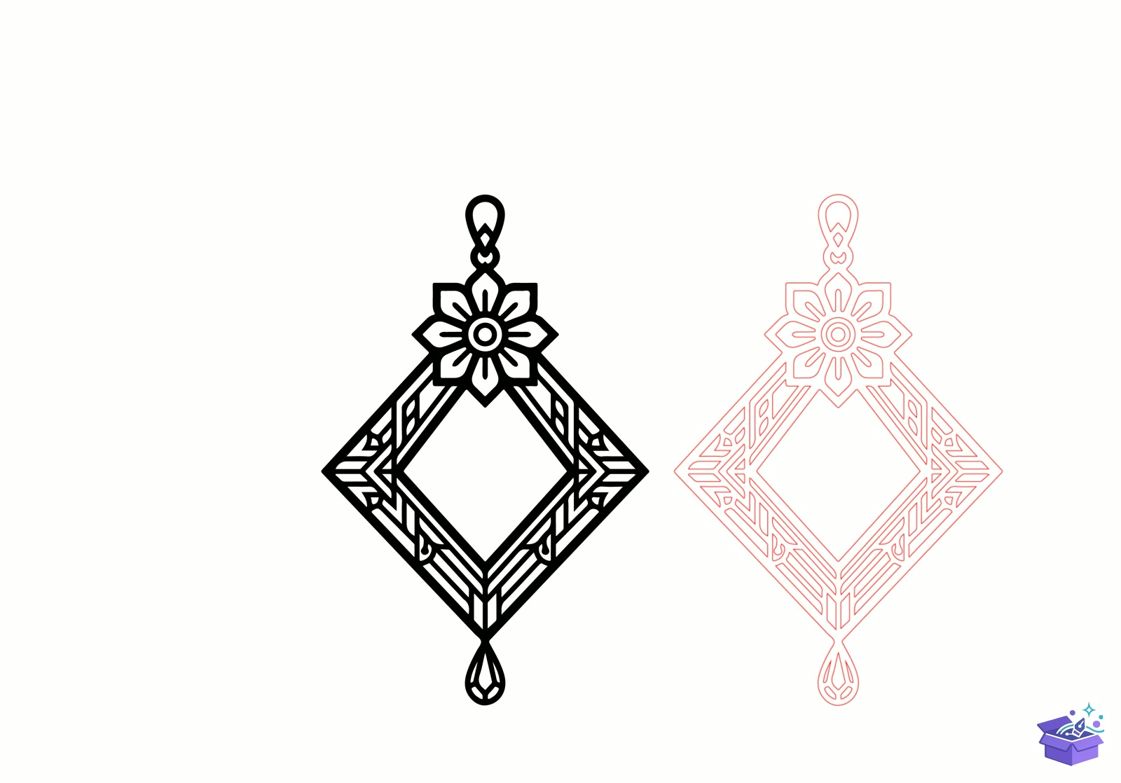 Floral Geometric Küpe Lazer Kesim - Tasarım Çizim Dosyası (SVG, DXF, EPS, PNG) önizleme 2