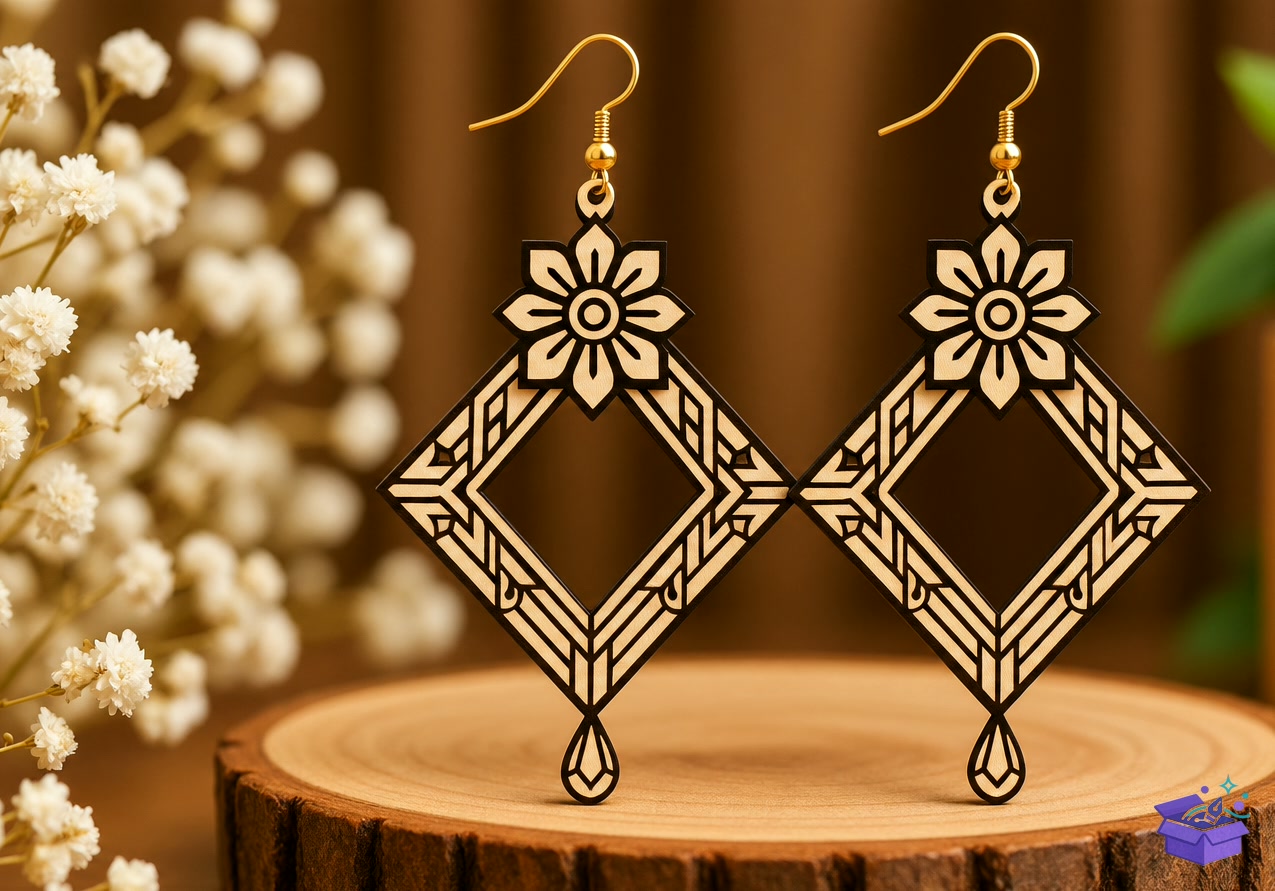 Floral Geometric Küpe Lazer Kesim - Tasarım Çizim Dosyası (SVG, DXF, EPS, PNG) önizleme 3