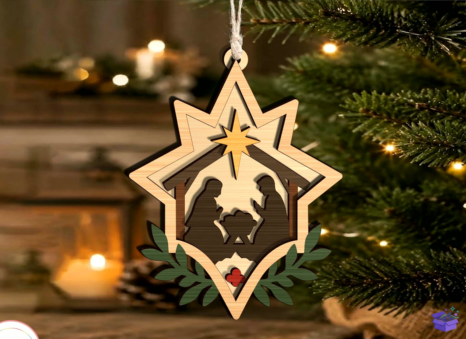Nativity Yılbaşı Ağaç Süsü SVG - Tasarım Çizim Dosyası (SVG, DXF, EPS, PNG) önizleme 2
