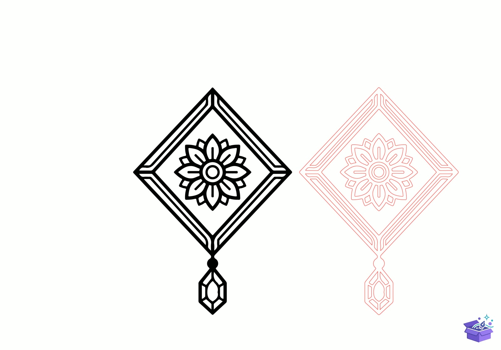 Geometric Floral Diamond Küpe - Tasarım Çizim Dosyası (SVG, DXF, EPS, PNG) önizleme 2