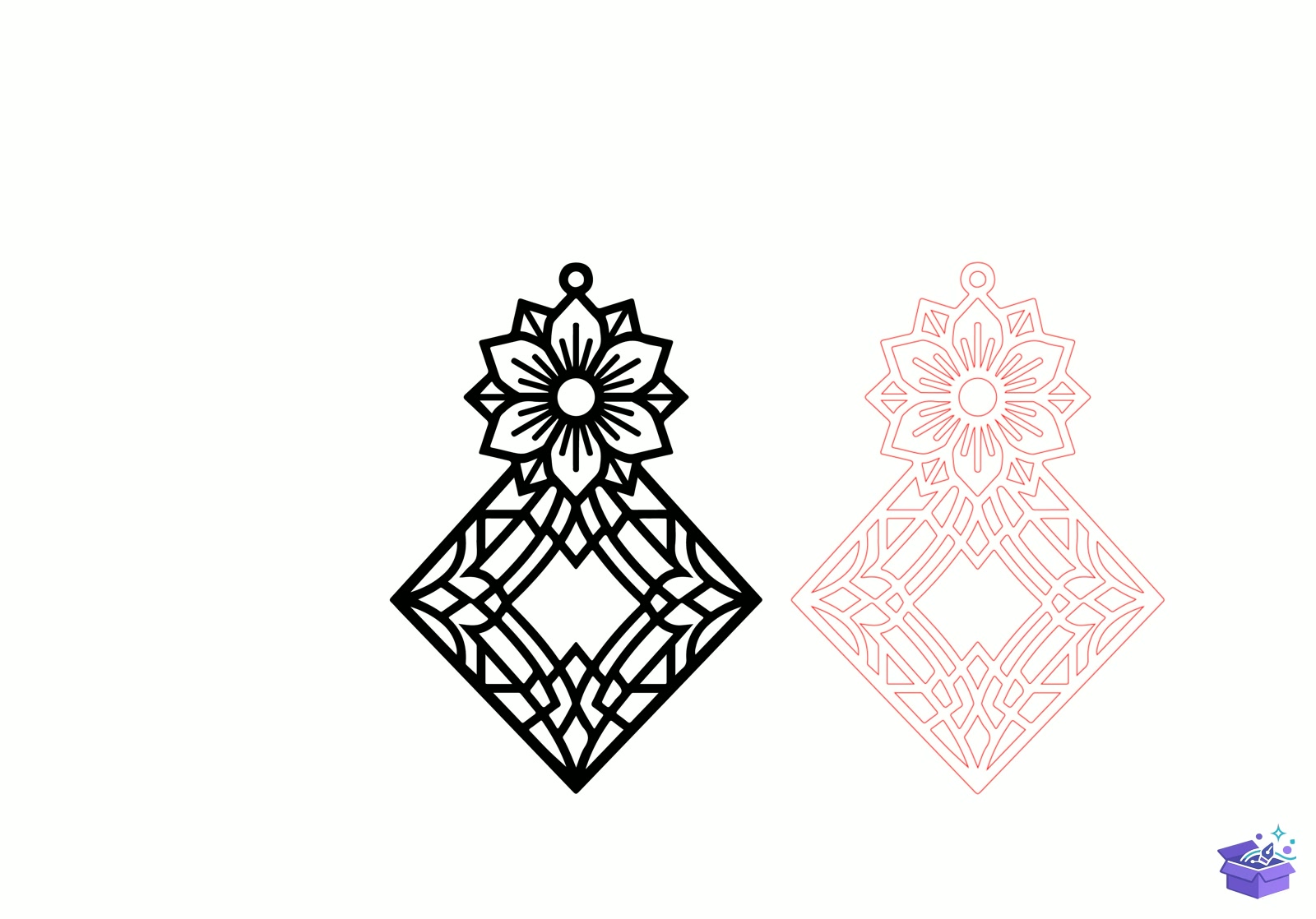 Floral Diamond Küpe Lazer Kesim - Tasarım Çizim Dosyası (SVG, DXF, EPS, PNG) önizleme 2