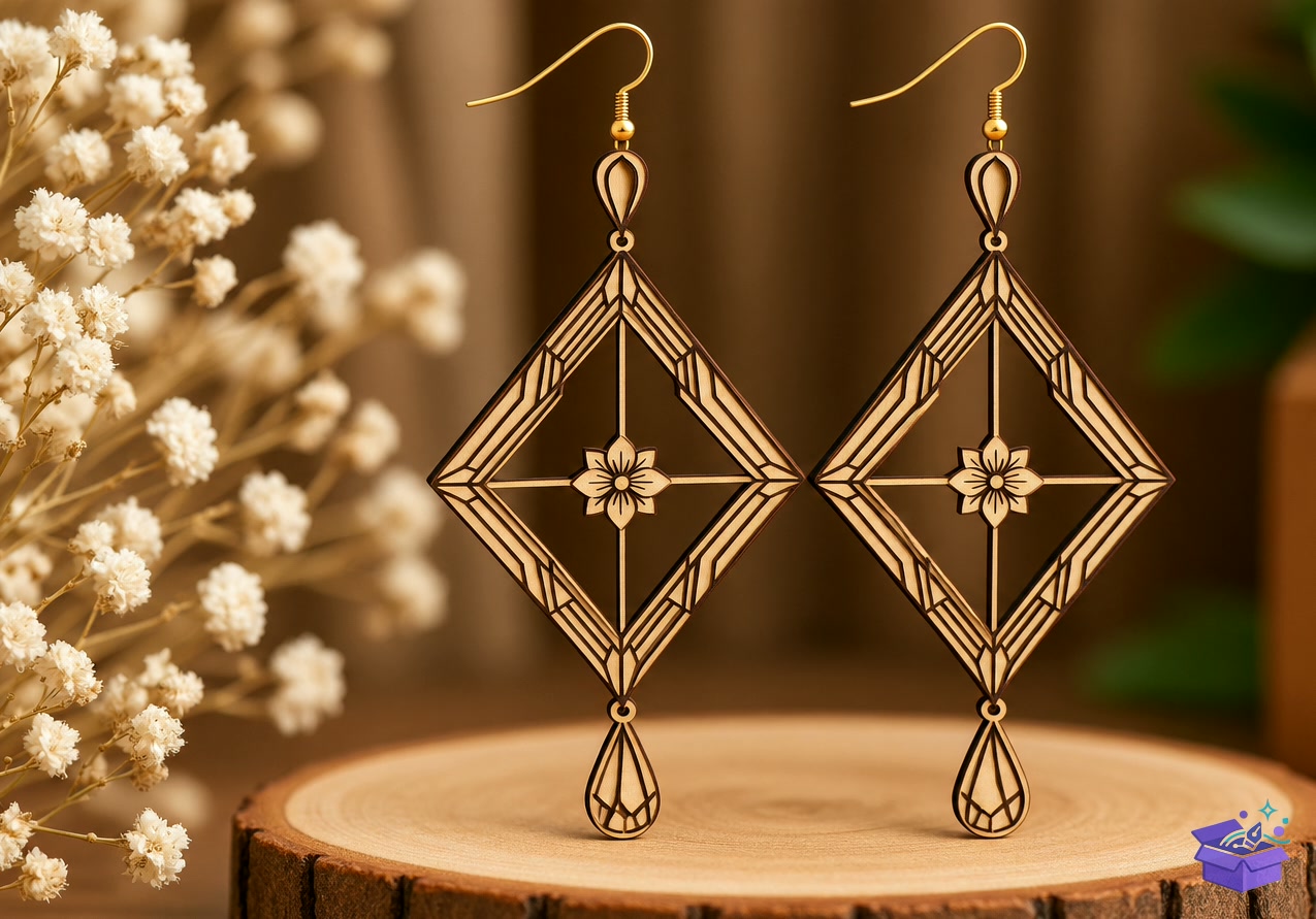 Geometric Floral Küpe Lazer Kesim - Tasarım Çizim Dosyası (SVG, DXF, EPS, PNG) önizleme 3