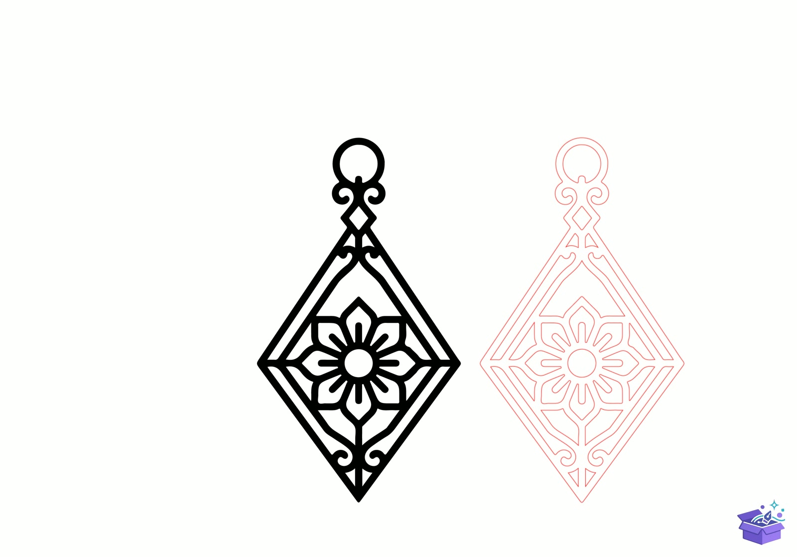 Ornate Floral Diamond Küpe Lazer Kesim - Tasarım Çizim Dosyası (SVG, DXF, EPS, PNG) önizleme 2