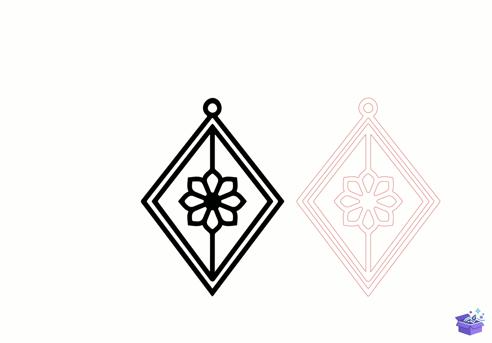 Floral Diamond Küpe Lazer Kesim - Tasarım Çizim Dosyası (SVG, DXF, EPS, PNG) önizleme 2