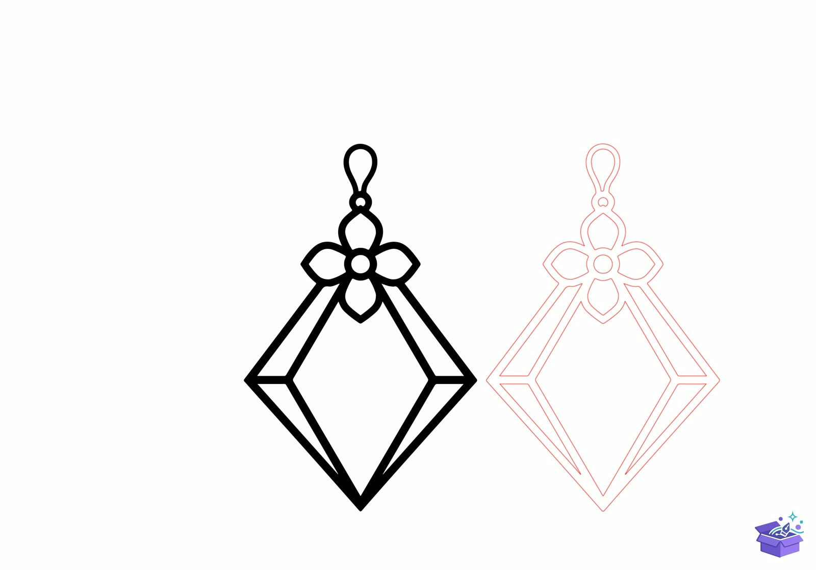 Floral Diamond Küpe Lazer Kesim - Tasarım Çizim Dosyası (SVG, DXF, EPS, PNG) önizleme 2