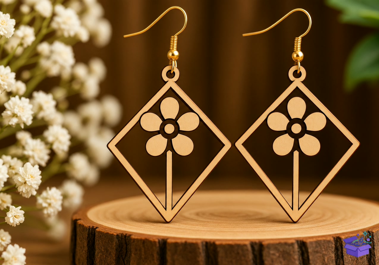 Floral Diamond Küpe Lazer Kesim - Tasarım Çizim Dosyası (SVG, DXF, EPS, PNG) - Lazer Kesim Dosyaları İndir (DXF, SVG, EPS)