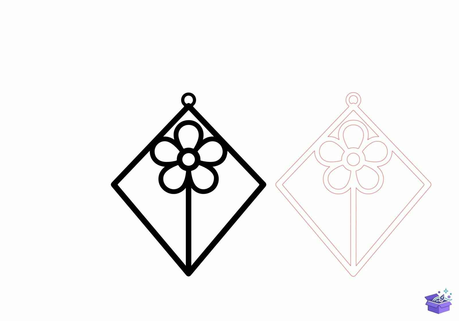 Floral Diamond Küpe Lazer Kesim - Tasarım Çizim Dosyası (SVG, DXF, EPS, PNG) önizleme 2