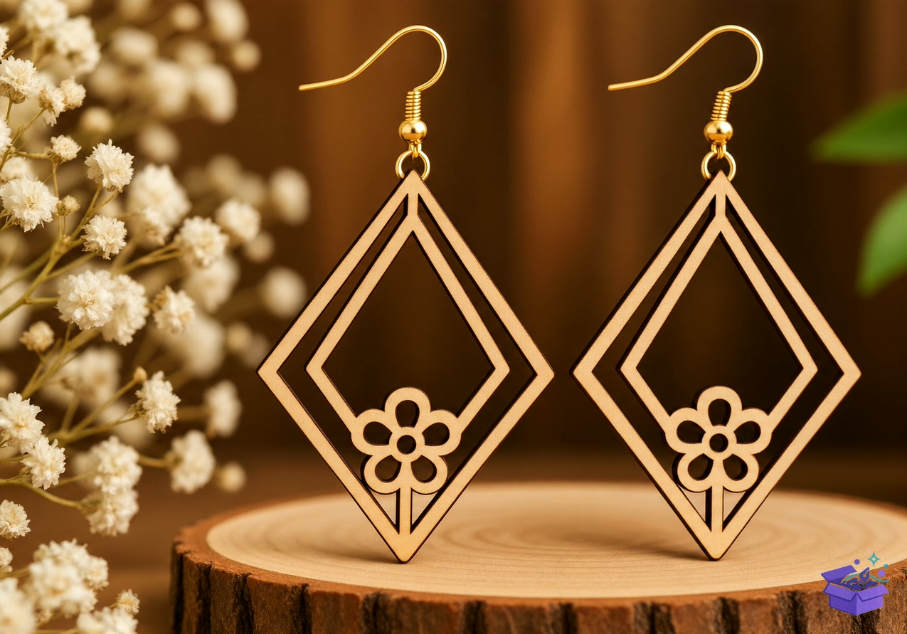 Floral Diamond Küpe Lazer Kesim - Tasarım Çizim Dosyası (SVG, DXF, EPS, PNG) - Lazer Kesim Dosyaları İndir (DXF, SVG, EPS)