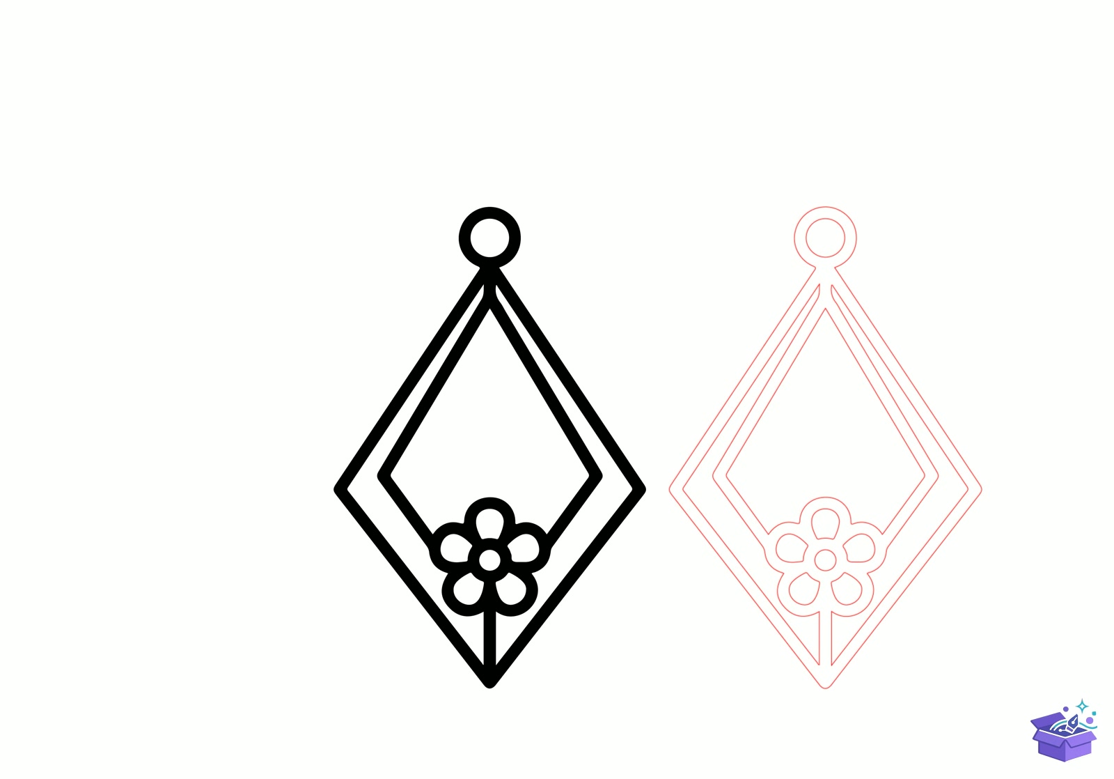 Floral Diamond Küpe Lazer Kesim - Tasarım Çizim Dosyası (SVG, DXF, EPS, PNG) önizleme 2