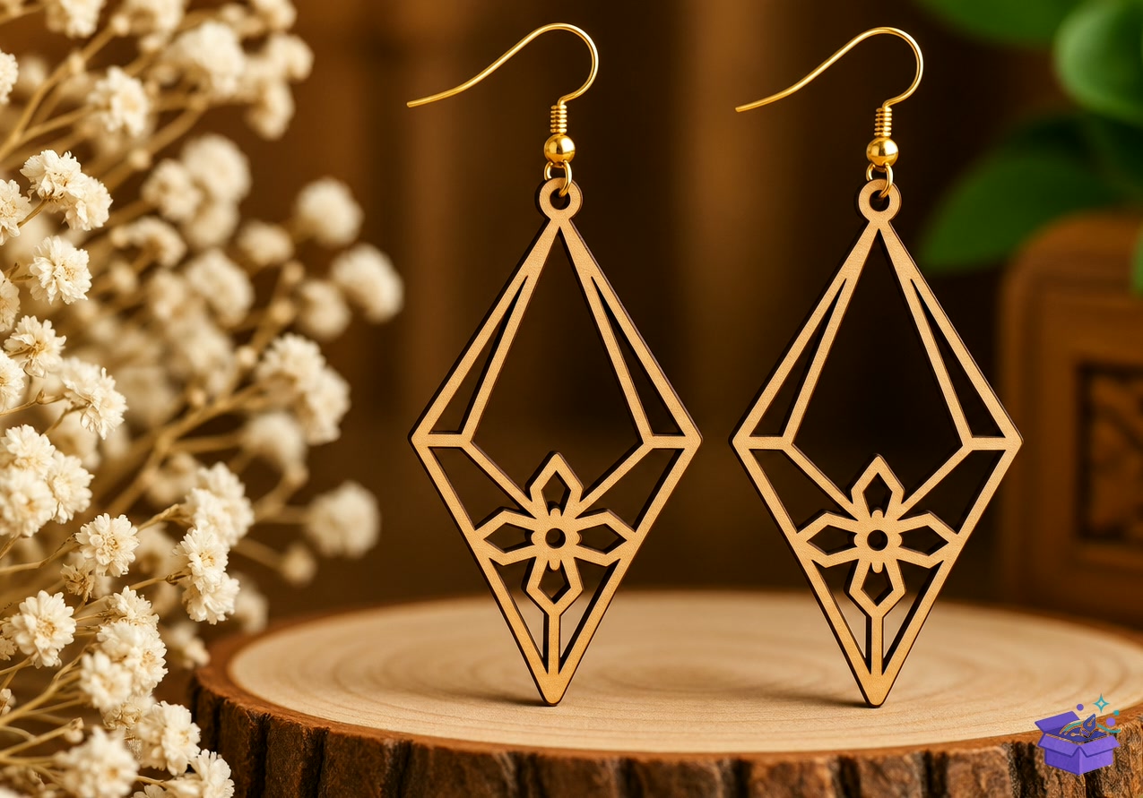 Geometric Floral Küpe Lazer Kesim - Tasarım Çizim Dosyası (SVG, DXF, EPS, PNG) önizleme 3