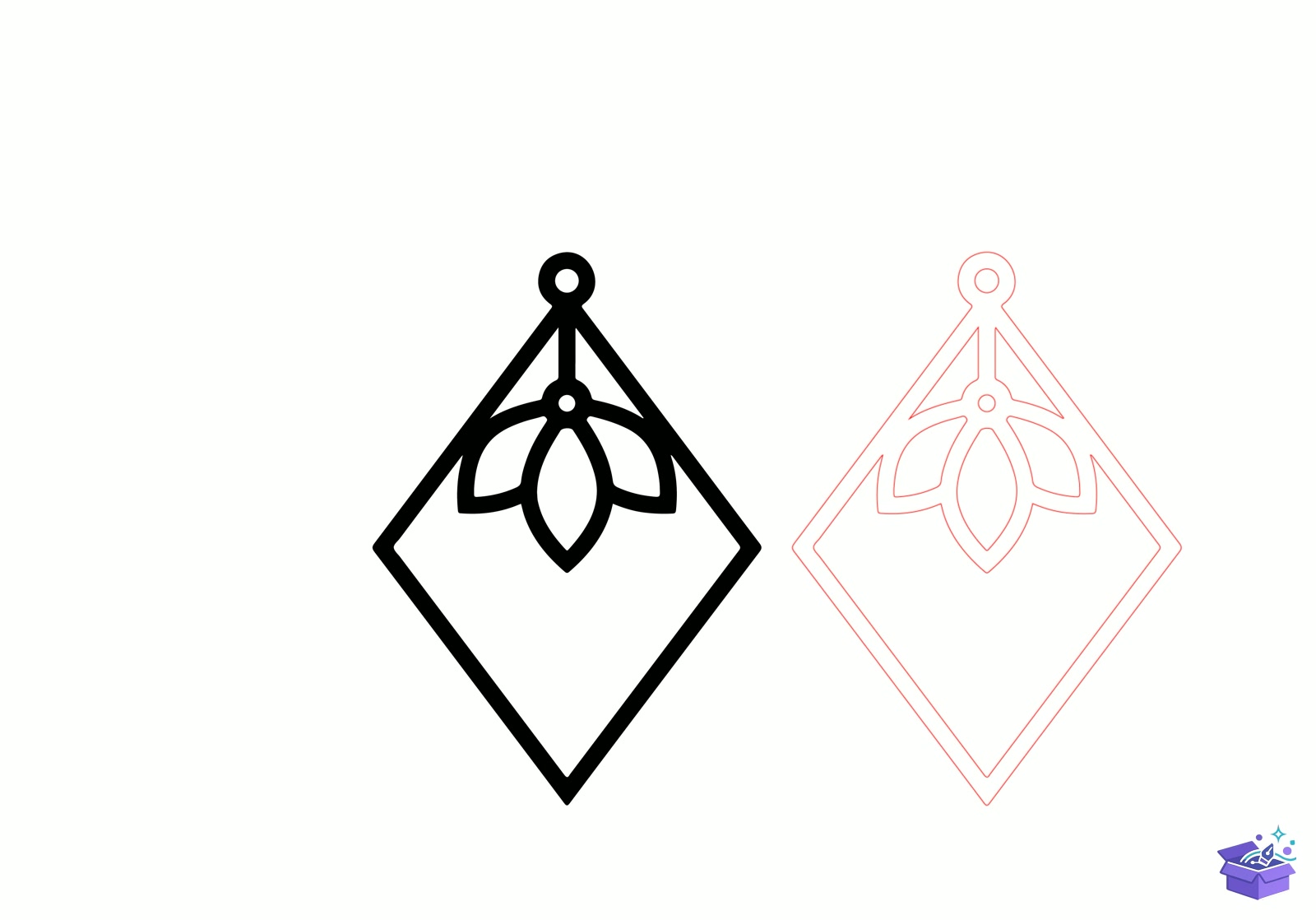 Floral Diamond Küpe Lazer Kesim - Tasarım Çizim Dosyası (SVG, DXF, EPS, PNG) önizleme 2