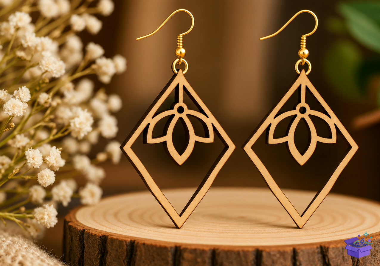 Floral Diamond Küpe Lazer Kesim - Tasarım Çizim Dosyası (SVG, DXF, EPS, PNG) önizleme 3