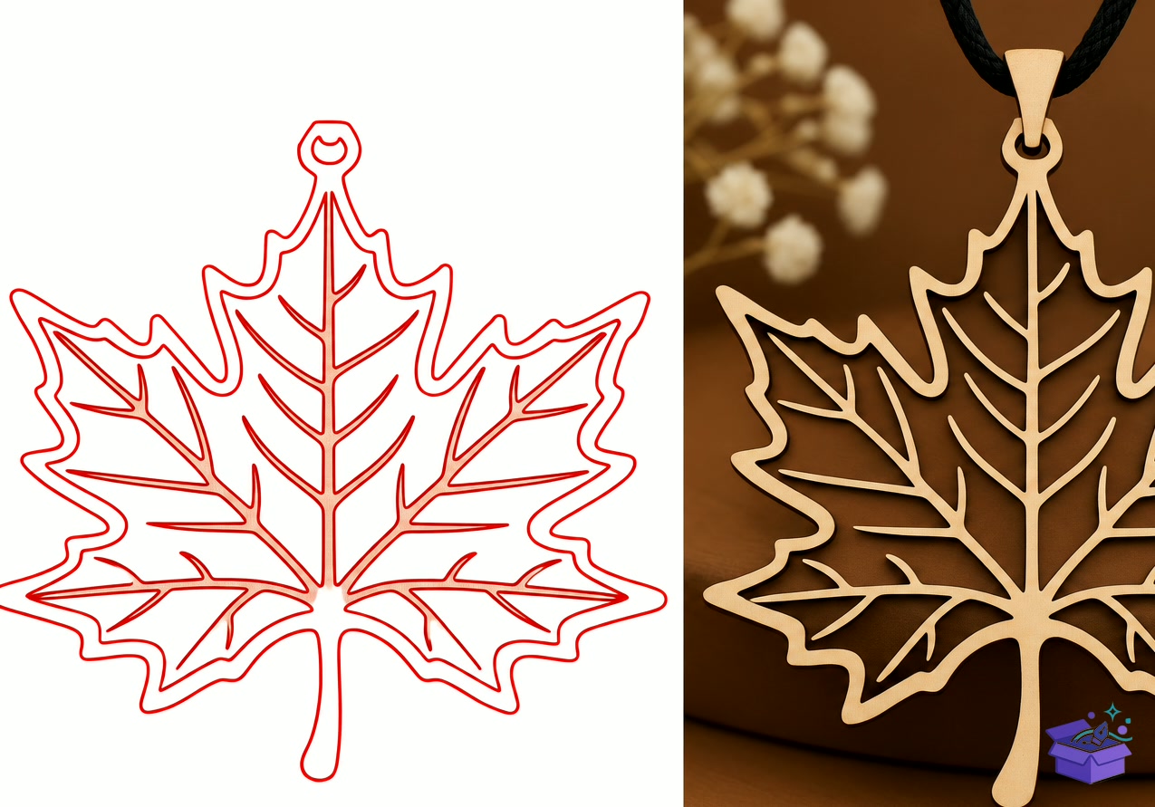 Maple Leaf Pendant Lazer Kesim Design - Tasarım Çizim Dosyası (SVG, DXF, EPS, PNG) - Lazer Kesim Dosyaları İndir (DXF, SVG, EPS)