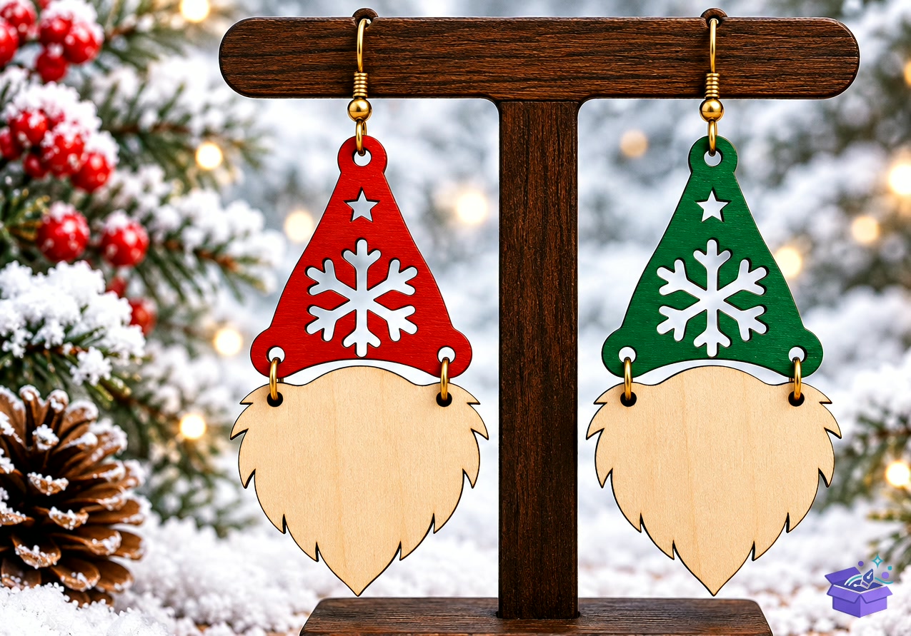 Yılbaşı Gnome Küpe Laser - Tasarım Çizim Dosyası (SVG, DXF, EPS, PNG) önizleme 2