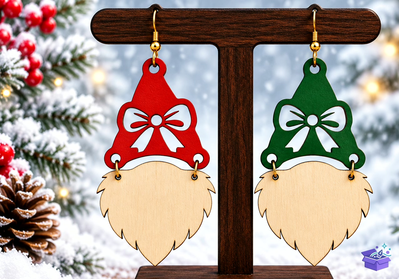 Yılbaşı Gnome Küpe Laser - Tasarım Çizim Dosyası (SVG, DXF, EPS, PNG) önizleme 2