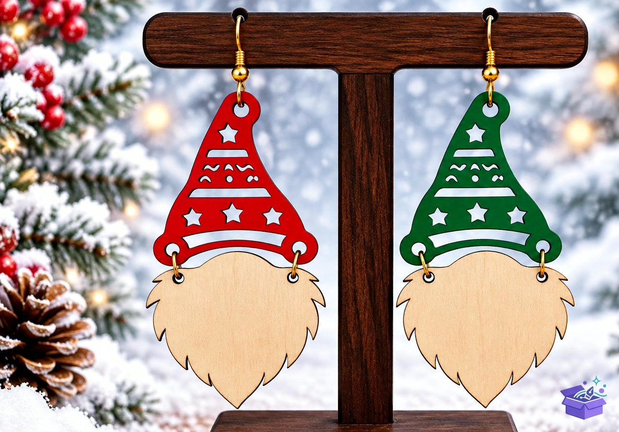 Yılbaşı Gnome Küpe Laser - Tasarım Çizim Dosyası (SVG, DXF, EPS, PNG) - Lazer Kesim Dosyaları İndir (DXF, SVG, EPS)
