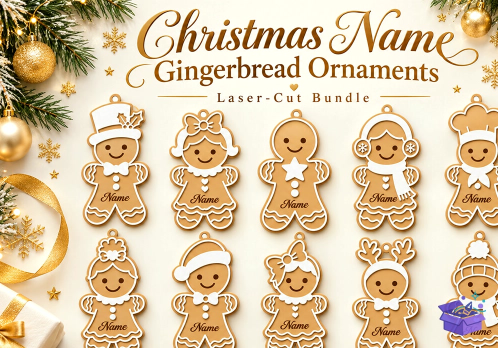 Yılbaşı Gingerbread Name Süs - Tasarım Çizim Dosyası (SVG, DXF, EPS, PNG) önizleme 4