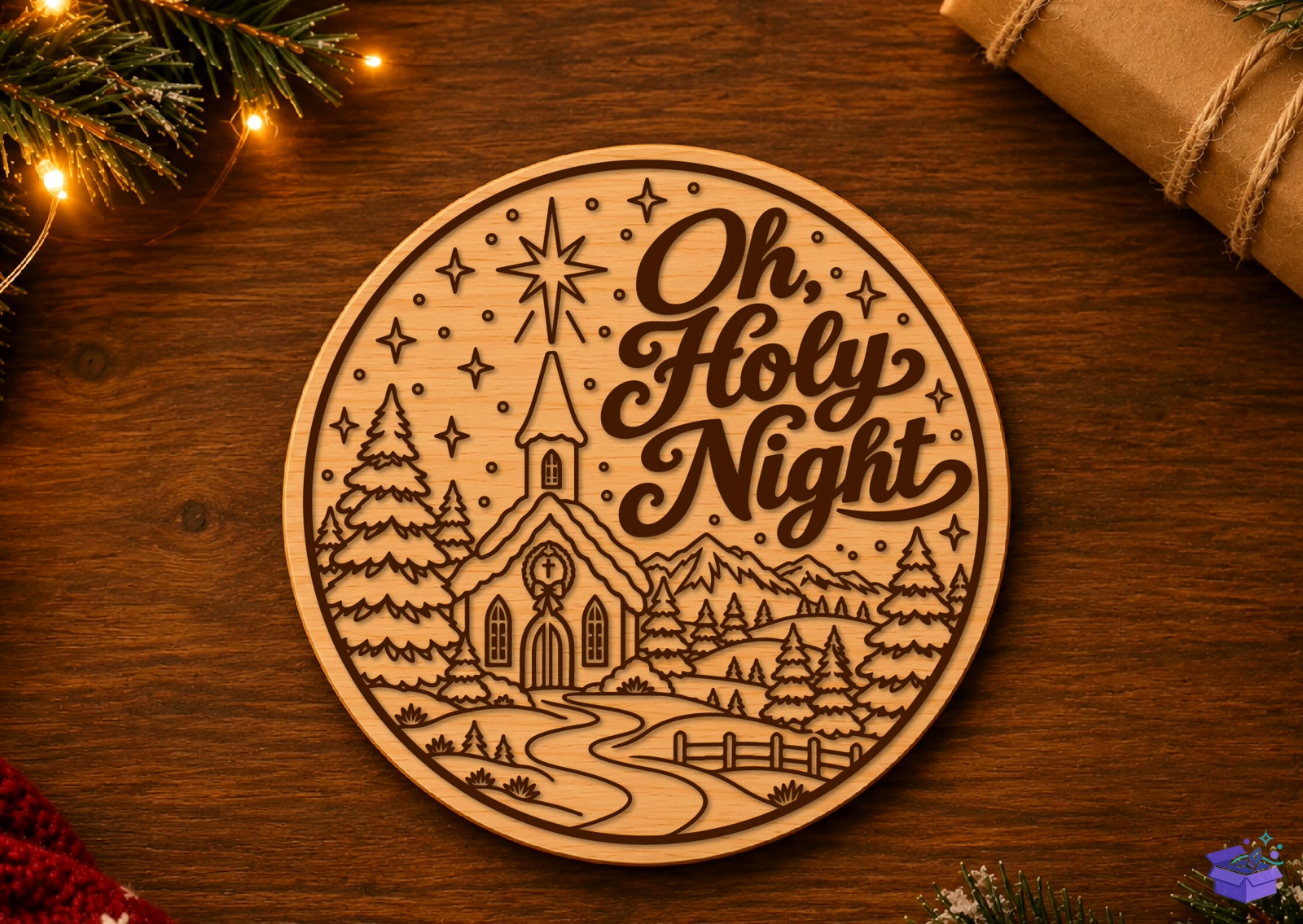 Yılbaşı Oh Holy Night Church Ahşap Tabela Levha - Tasarım Çizim Dosyası (SVG, DXF, EPS, PNG) önizleme 2