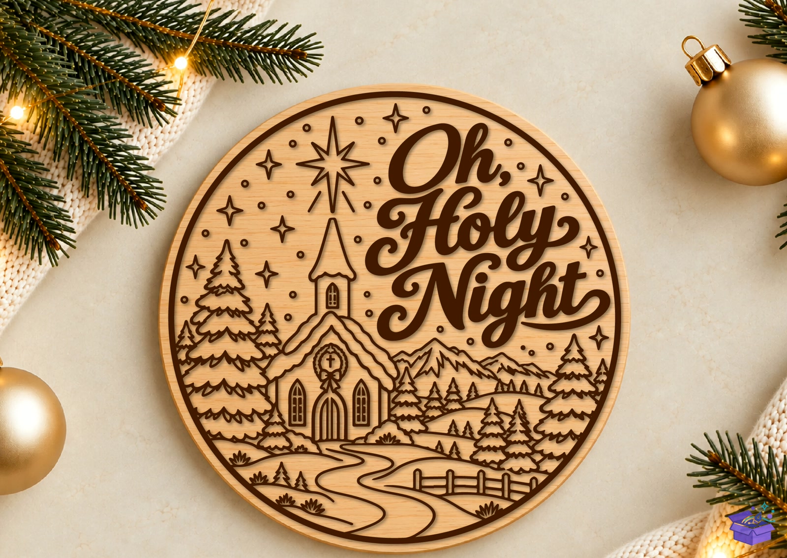 Yılbaşı Oh Holy Night Church Ahşap Tabela Levha - Tasarım Çizim Dosyası (SVG, DXF, EPS, PNG) önizleme 3