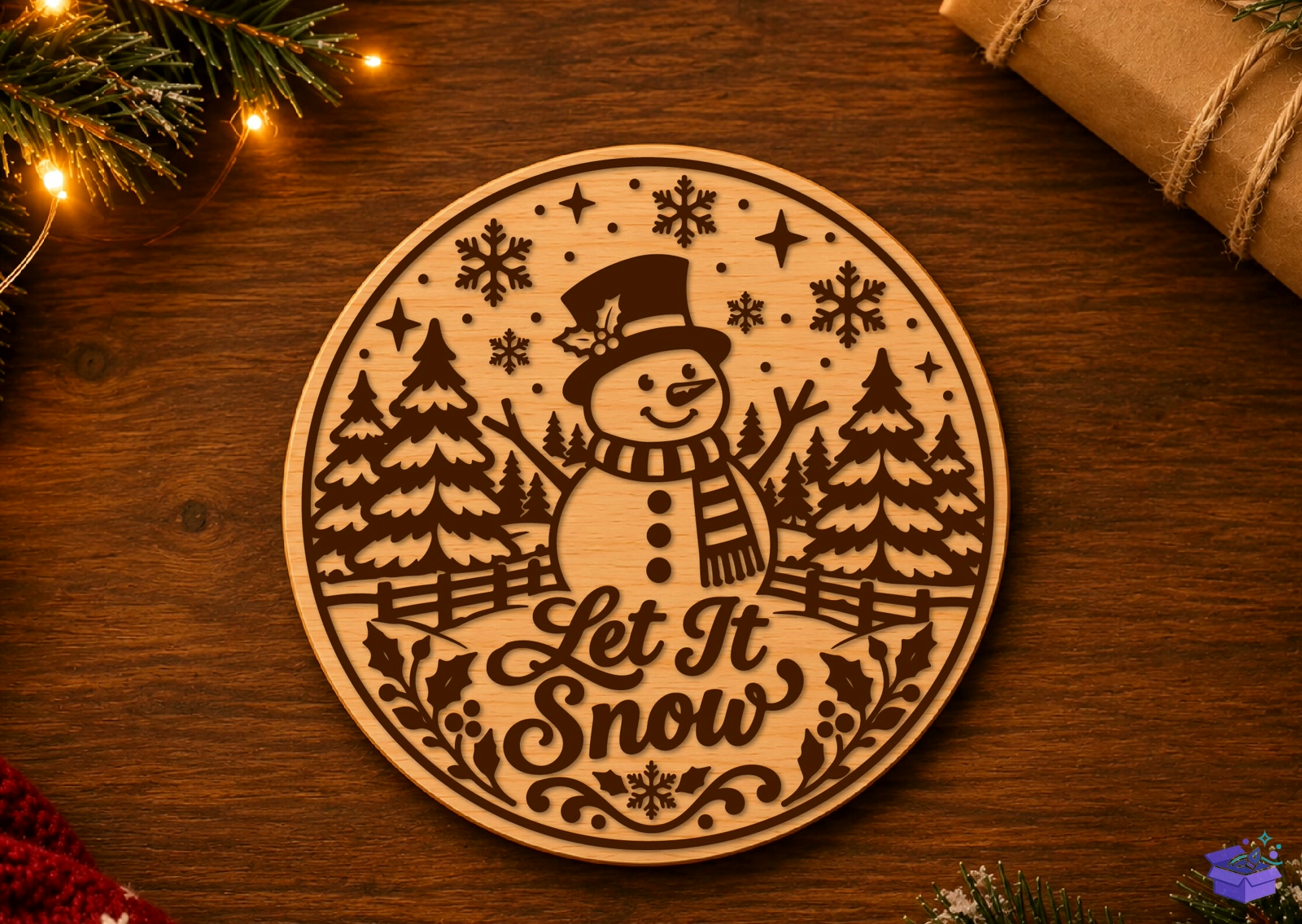 Yılbaşı Snowman Let It Snow Ahşap Tabela Levha - Tasarım Çizim Dosyası (SVG, DXF, EPS, PNG) önizleme 2