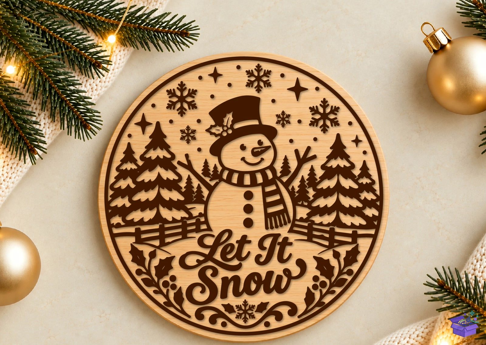 Yılbaşı Snowman Let It Snow Ahşap Tabela Levha - Tasarım Çizim Dosyası (SVG, DXF, EPS, PNG) önizleme 3