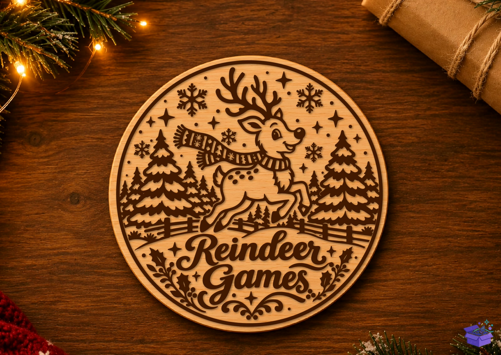 Yılbaşı Ren Geyiği Games Ahşap Tabela Levha SVG - Tasarım Çizim Dosyası (SVG, DXF, EPS, PNG) önizleme 2