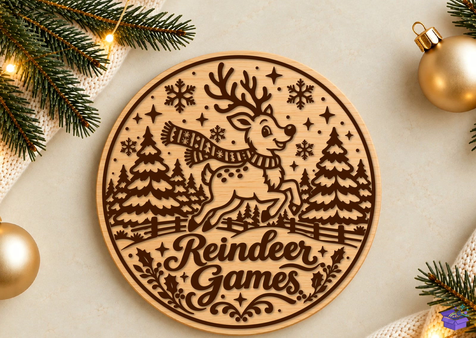 Yılbaşı Ren Geyiği Games Ahşap Tabela Levha SVG - Tasarım Çizim Dosyası (SVG, DXF, EPS, PNG) önizleme 3
