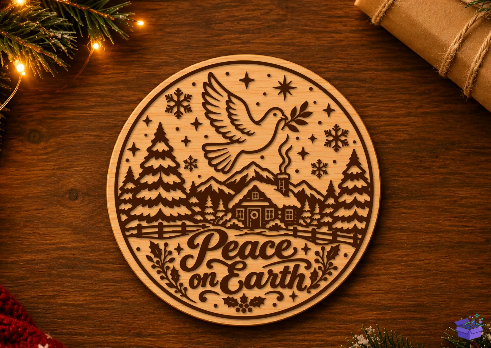 Yılbaşı Peace On Earth Dove Ahşap Tabela Levha - Tasarım Çizim Dosyası (SVG, DXF, EPS, PNG) önizleme 2