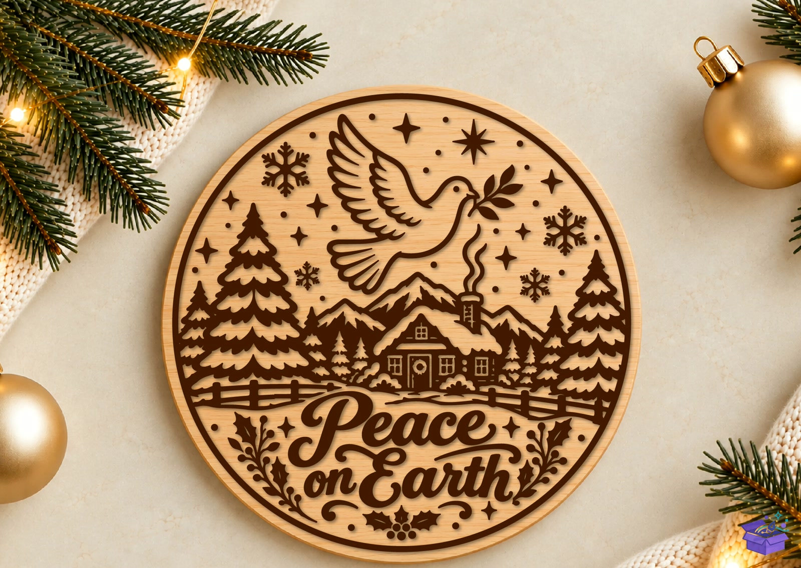 Yılbaşı Peace On Earth Dove Ahşap Tabela Levha - Tasarım Çizim Dosyası (SVG, DXF, EPS, PNG) önizleme 3